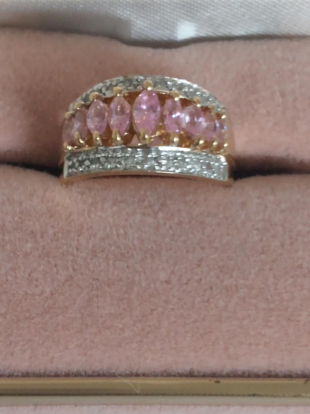 Vintage Gold-Tone Pink Stone Statement Ring